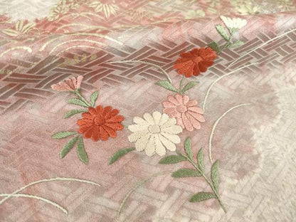 平和屋着物●色留袖　絞り　刺繍　道長草花文　金銀彩　正絹　逸品　AABH4592ck
