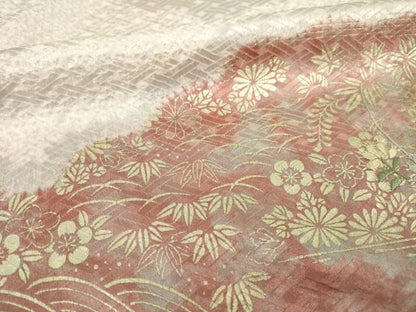 平和屋着物●色留袖　絞り　刺繍　道長草花文　金銀彩　正絹　逸品　AABH4592ck