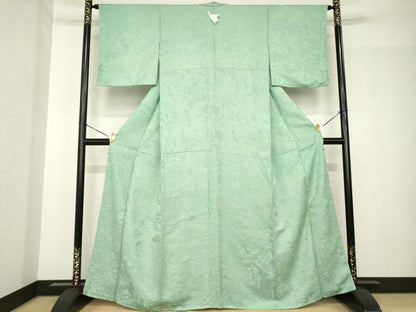 平和屋着物●上質な色無地　風景地紋　柳煤竹色　さが美扱い　正絹　逸品　AABH4593ck
