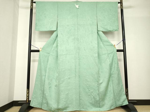 平和屋着物●上質な色無地　風景地紋　柳煤竹色　さが美扱い　正絹　逸品　AABH4593ck