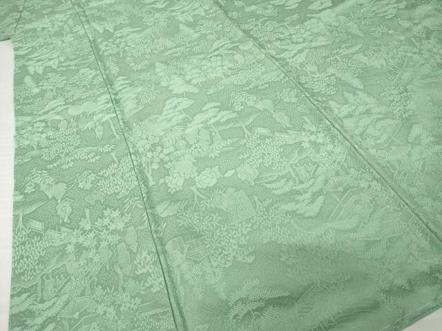 平和屋着物●上質な色無地　風景地紋　柳煤竹色　さが美扱い　正絹　逸品　AABH4593ck