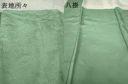 平和屋着物●上質な色無地　風景地紋　柳煤竹色　さが美扱い　正絹　逸品　AABH4593ck