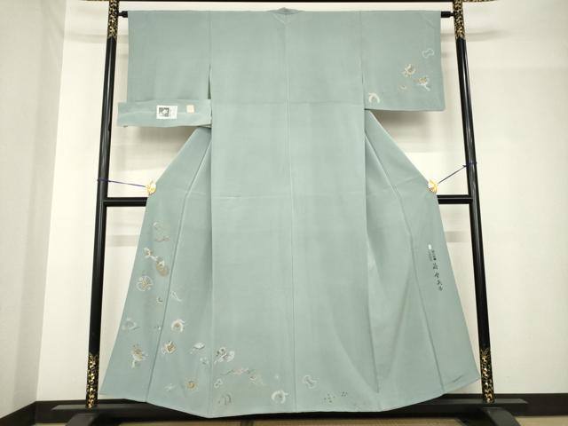 平和屋着物●加賀友禅の巨匠　初代　由水十久　蘇州刺繍　人間国宝　将雪英導　訪問着　宝尽くし　反端付き　正絹　逸品　AABH4597ck