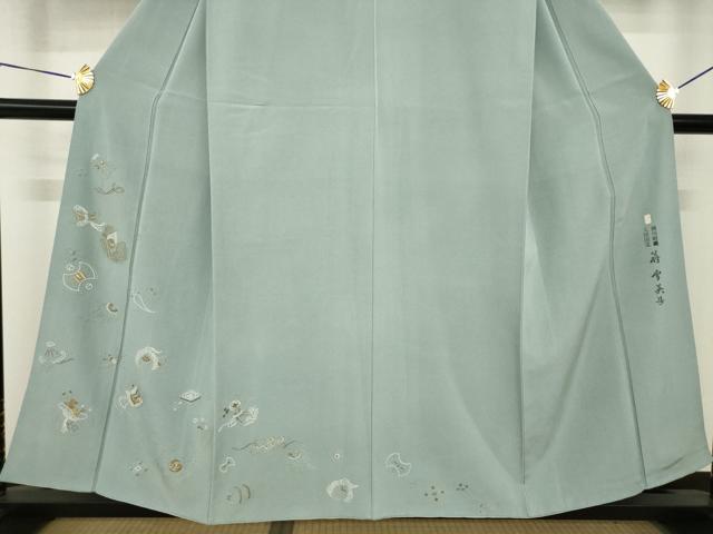 平和屋着物●加賀友禅の巨匠　初代　由水十久　蘇州刺繍　人間国宝　将雪英導　訪問着　宝尽くし　反端付き　正絹　逸品　AABH4597ck