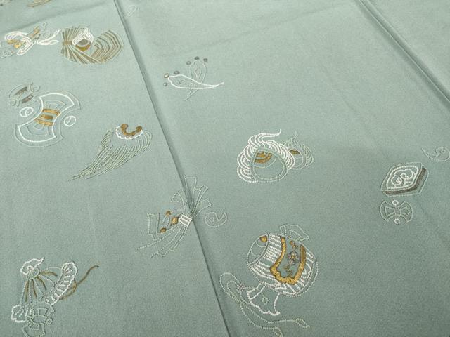平和屋着物●加賀友禅の巨匠　初代　由水十久　蘇州刺繍　人間国宝　将雪英導　訪問着　宝尽くし　反端付き　正絹　逸品　AABH4597ck