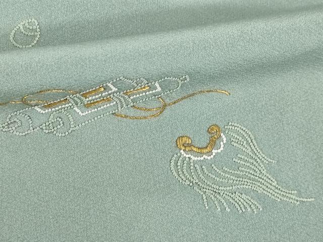 平和屋着物●加賀友禅の巨匠　初代　由水十久　蘇州刺繍　人間国宝　将雪英導　訪問着　宝尽くし　反端付き　正絹　逸品　AABH4597ck