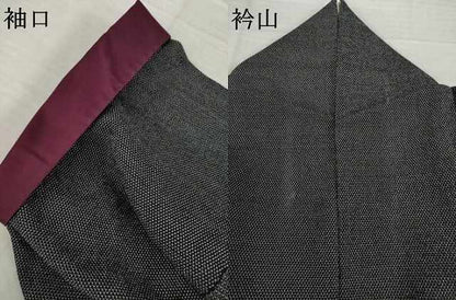 平和屋着物●本塩沢　170亀甲　よろけ間道　黒地　正絹　逸品　AABH4600ck