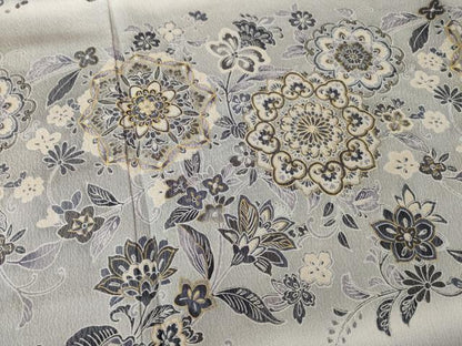 平和屋着物●訪問着　中国三大刺繍　スワトウ刺繍　汕頭刺繍　横段更紗花文　暈し染め　黒地　金糸　正絹　逸品　AABH4603ck
