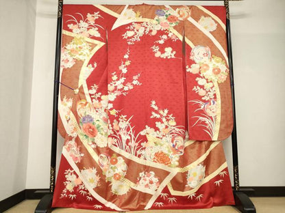 平和屋着物●創業460年・千總　振袖　駒刺繍　鳳凰花丸文　金彩　正絹　逸品　AABH4604ck
