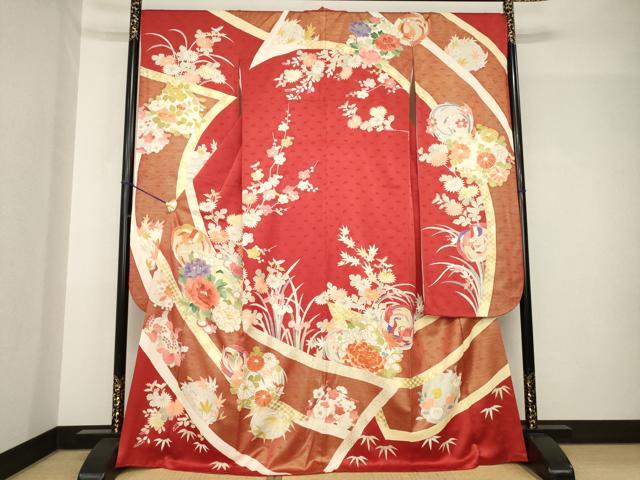 平和屋着物●創業460年・千總　振袖　駒刺繍　鳳凰花丸文　金彩　正絹　逸品　AABH4604ck