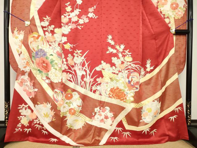 平和屋着物●創業460年・千總　振袖　駒刺繍　鳳凰花丸文　金彩　正絹　逸品　AABH4604ck