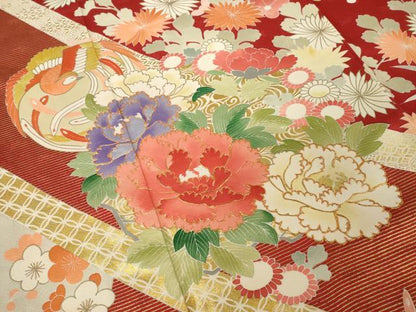 平和屋着物●創業460年・千總　振袖　駒刺繍　鳳凰花丸文　金彩　正絹　逸品　AABH4604ck
