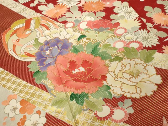 平和屋着物●創業460年・千總　振袖　駒刺繍　鳳凰花丸文　金彩　正絹　逸品　AABH4604ck