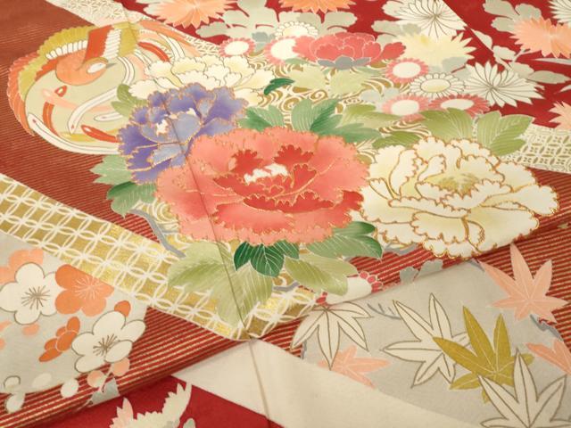 平和屋着物●創業460年・千總　振袖　駒刺繍　鳳凰花丸文　金彩　正絹　逸品　AABH4604ck