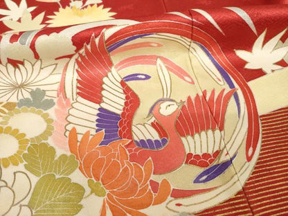 平和屋着物●創業460年・千總　振袖　駒刺繍　鳳凰花丸文　金彩　正絹　逸品　AABH4604ck