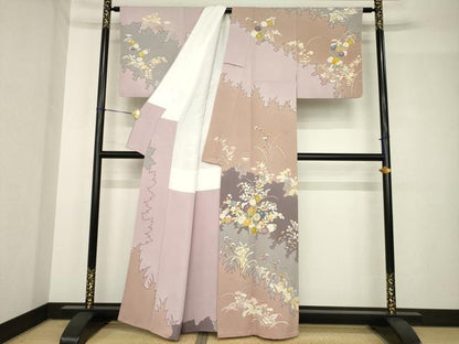平和屋着物●創業460年・千總　訪問着　刺繍　草花文　金彩　正絹　逸品　AABH4605ck