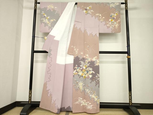 平和屋着物●創業460年・千總　訪問着　刺繍　草花文　金彩　正絹　逸品　AABH4605ck