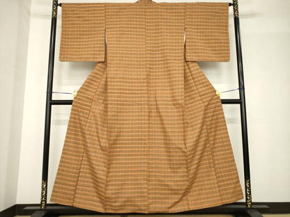 平和屋着物●浦野理一　経節紬　格子　正絹　逸品　AABH4606ck