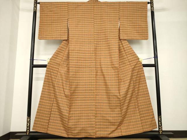 平和屋着物●浦野理一　経節紬　格子　正絹　逸品　AABH4606ck