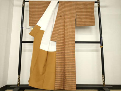 平和屋着物●浦野理一　経節紬　格子　正絹　逸品　AABH4606ck