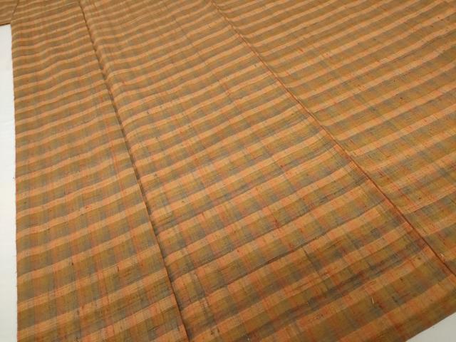平和屋着物●浦野理一　経節紬　格子　正絹　逸品　AABH4606ck