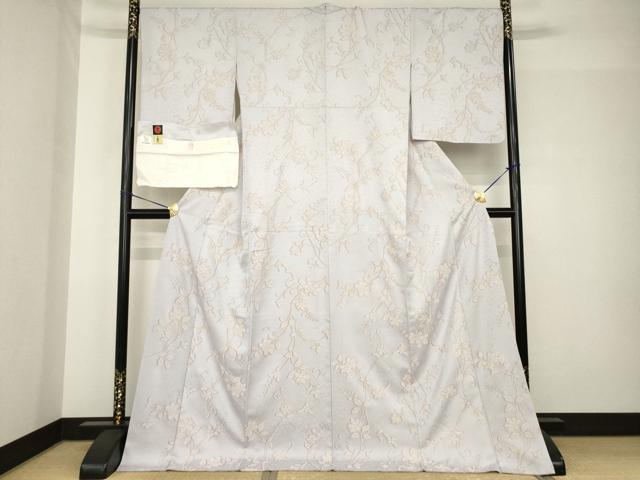 平和屋着物●上質な小紋　お召地　京友禅　更紗花蔦草文　金彩　丹後ちりめん　反端付き　ロング丈　正絹　逸品　AABH4608ck