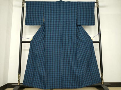 平和屋着物●浦野理一　経節紬　格子　胴抜き仕立て　正絹　逸品　AABH4609ck