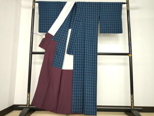 平和屋着物●浦野理一　経節紬　格子　胴抜き仕立て　正絹　逸品　AABH4609ck
