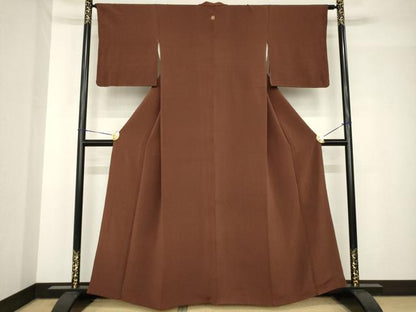平和屋着物●浦野理一　色無地　こげ茶色　鬼しぼ縮緬　正絹　逸品　AABH4610ck