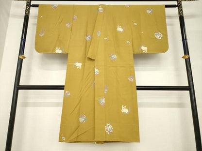 平和屋着物●長襦袢　無双仕立て　月兎　糸巻　犬張り子　金彩　正絹　逸品　未使用　AABH4616ck