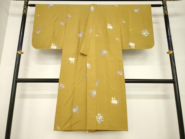 平和屋着物●長襦袢　無双仕立て　月兎　糸巻　犬張り子　金彩　正絹　逸品　未使用　AABH4616ck