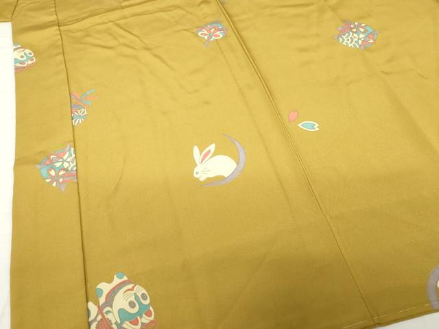 平和屋着物○長襦袢 無双仕立て 月兎 糸巻 犬張り子 金彩 正絹 逸品 未使用