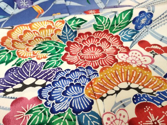 平和屋着物●豪華振袖　型染め　松竹梅花文　正絹　逸品　AABH4617ck