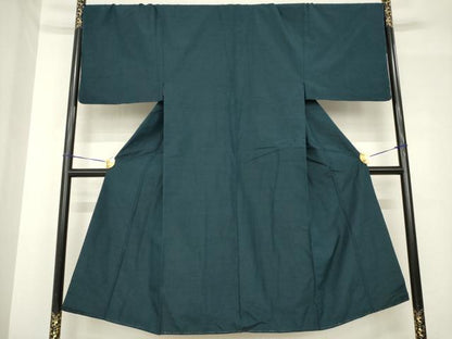 平和屋着物●男性　紬　色無地　高麗納戸色　正絹　逸品　AABH4619ck