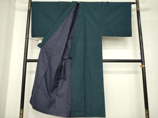 平和屋着物●男性　紬　色無地　高麗納戸色　正絹　逸品　AABH4619ck