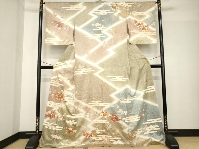 平和屋着物●訪問着　慶彩小袖　熨斗蝶文　暈し染め　金彩　ロング丈　正絹　逸品　未使用　AABH4626ck 平和屋着物○訪問着 慶彩小袖 熨斗蝶文 暈し染め 金彩
