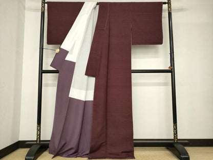 平和屋着物●上質な紬　色無地　紫鳶色　正絹　逸品　未使用　AABH4627ck
