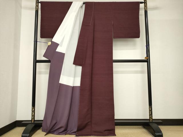 平和屋着物●上質な紬　色無地　紫鳶色　正絹　逸品　未使用　AABH4627ck