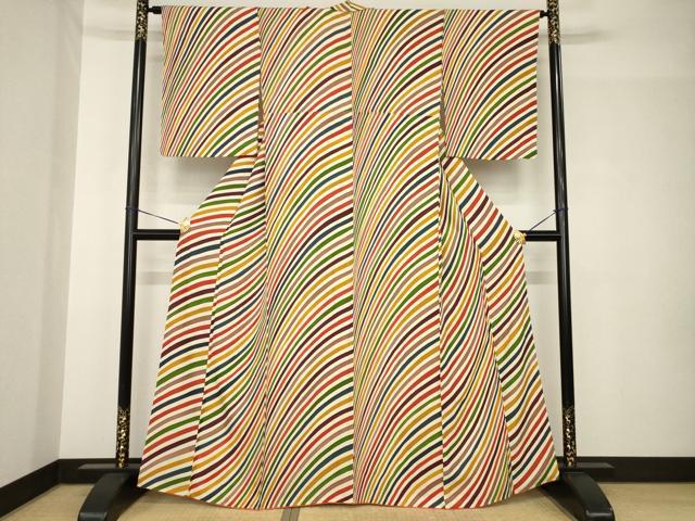 平和屋着物●上質な小紋　波文　正絹　逸品　AABH4629ck