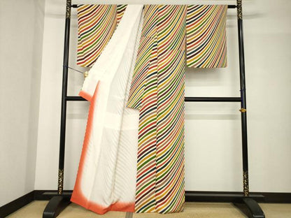 平和屋着物●上質な小紋　波文　正絹　逸品　AABH4629ck