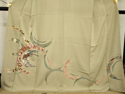 平和屋着物●豪華色留袖　輪取花文　金彩　ロング丈　正絹　逸品　AABH4632ck