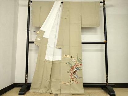 平和屋着物●豪華色留袖　輪取花文　金彩　ロング丈　正絹　逸品　AABH4632ck