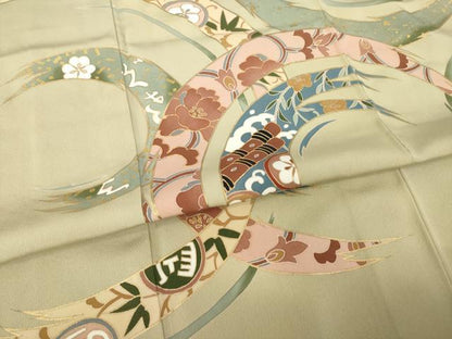 平和屋着物●豪華色留袖　輪取花文　金彩　ロング丈　正絹　逸品　AABH4632ck