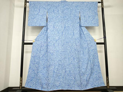 平和屋着物●上質な小紋　総絞り　唐草文　正絹　逸品　AABH4633ck
