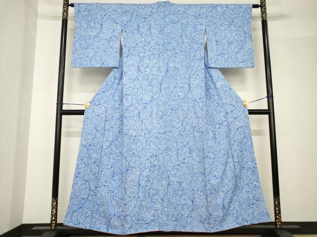 平和屋着物●上質な小紋　総絞り　唐草文　正絹　逸品　AABH4633ck