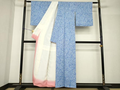 平和屋着物●上質な小紋　総絞り　唐草文　正絹　逸品　AABH4633ck