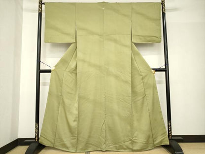 平和屋着物●上質な色無地　流水地紋　油色　正絹　逸品　未使用　AABH4634ck