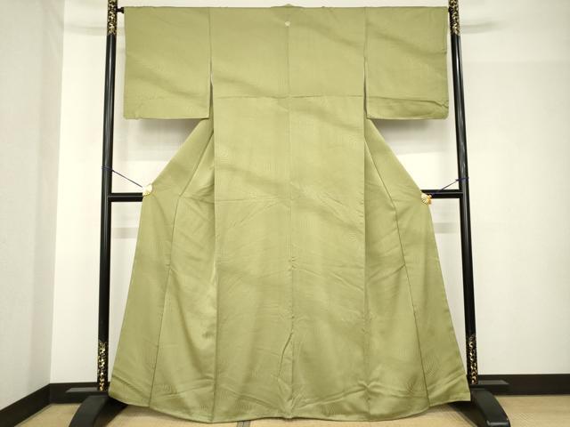 平和屋着物●上質な色無地　流水地紋　油色　正絹　逸品　未使用　AABH4634ck