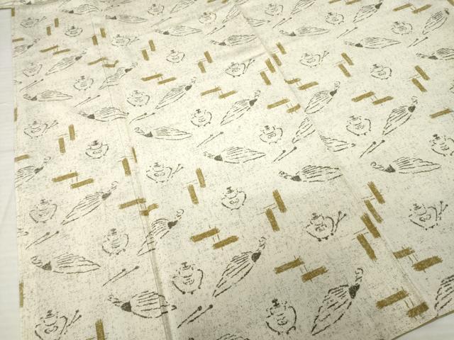 平和屋着物●上質な小紋　お召地　羽扇　ロング丈　正絹　逸品　AABH4635ck