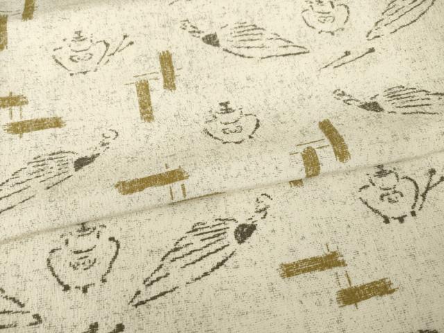平和屋着物●上質な小紋　お召地　羽扇　ロング丈　正絹　逸品　AABH4635ck